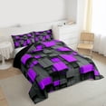 thumbnail image 3 of Homewish Chic Purple Square Bedding Comforter Set for Adult, Futuristic Abstract Ombre Twin Comforter Sets, Modern Fashion Reversible Bedding Set, Ultra Soft Bedroom Decor, 2pcs, 3 of 8