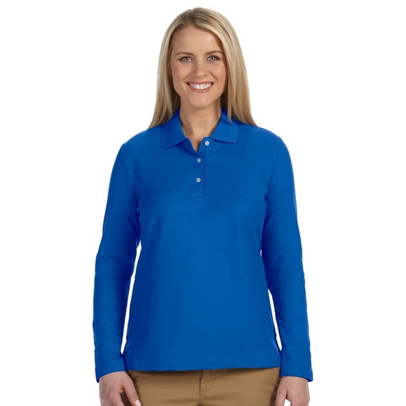 Devon & Jones Classic Devon & Jones Women'S Pima Pique Long-Sleeve Polo Shirt - French Blue - X-Large