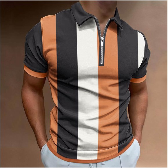 lcziwo Mens 1/4 Zip Golf Shirt,Men's Short Sleeve Zipper Polo Shirt 2024 Lapel Collar Casual Slim Fit Tshirts Half Zip Color Block Printed Golf Shirts,Black XL