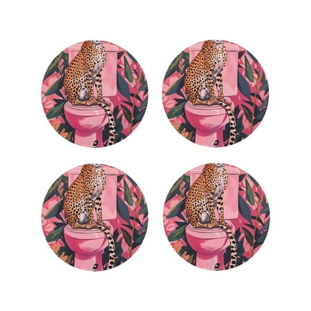 

Tideii Cheetah On Toilet Humor Art for Leather Coasters 4 Pieces Anti-fouling and Anti-scalding Decorative Coasters Suitable for Restaurants Kitchens Coffee Shops-Round Shape