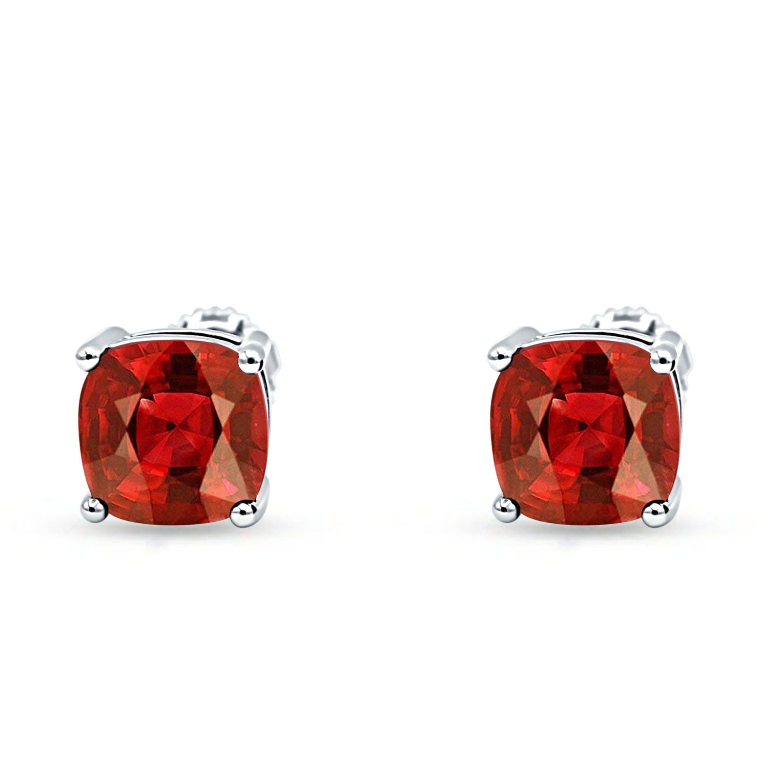 7mm Solitaire Screw Back Stud Earring Cut Garnet CZ Solid 925 Sterling Silver
