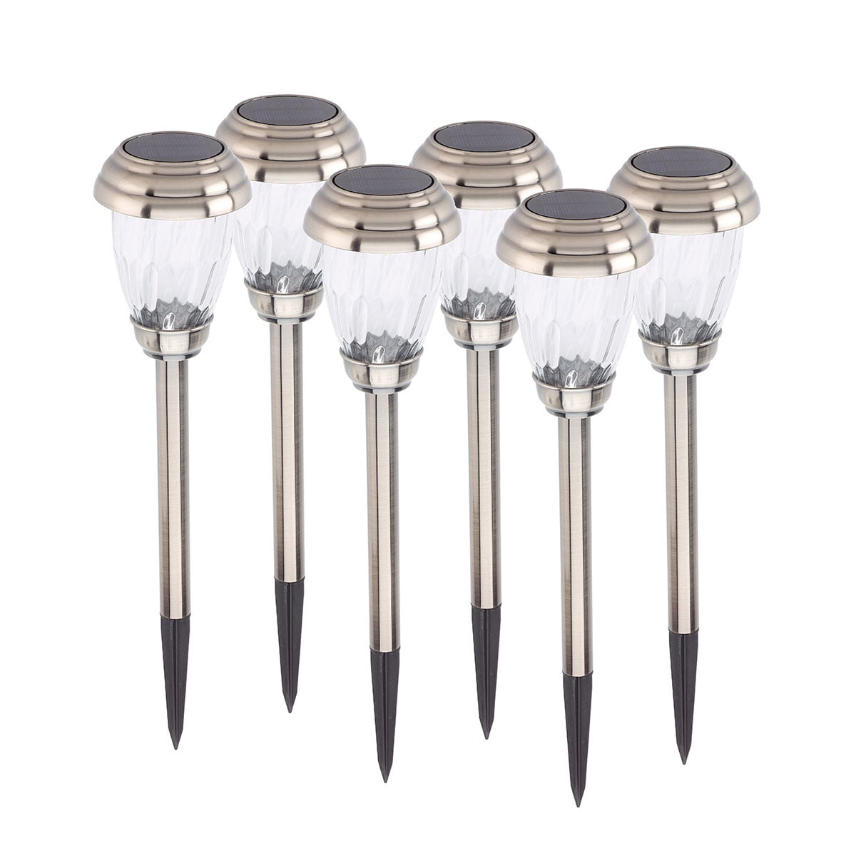 Enchanted Garden stainless steel finish solar accent lights 6 pack new in box