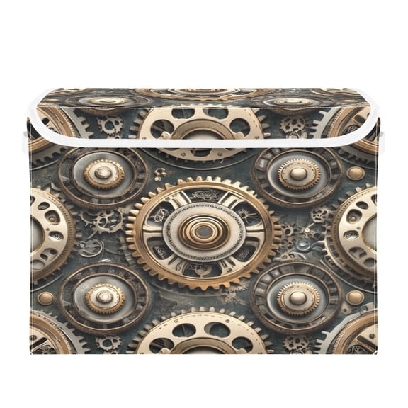 Storage Box With Lid 16.5x12.6x11.8In Foldable Stacked Household Storage Box Beautiful Steampunk Gears