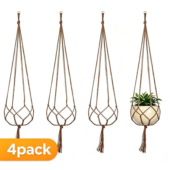 4 Pack 48 Inch Large Macrame Plant Hanger Rope to Hang Flower Pot Plant Holder for Indoor Outdoor Decorations, 4 Legs (Linen Color)