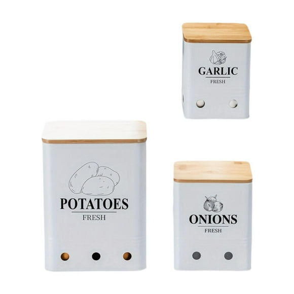 veasfak 3 Pieces Potato Onion Garlic Kitchen Storage Canister with Ventilation Holes