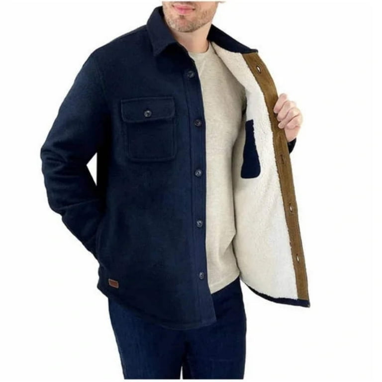 Jachs New York Men's Wool Blend Sherpa Lined Shirt Jacket (Blue
