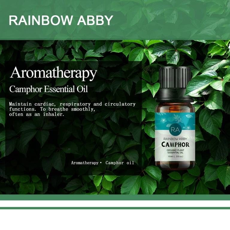 RAINBOW ABBY Camphor Essential Oil 100% Pure Organic Therapeutic Grade  Camphor Oil for Diffuser, Sleep, Perfume, Massage, Skin Care, Aromatherapy,  Bath - 10ML 