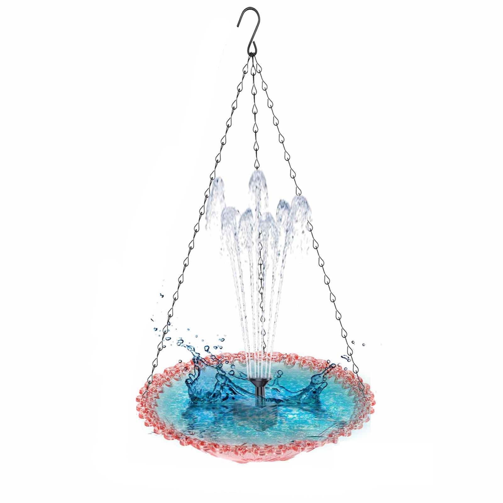 Solar Fountain BirdBath, Outdoor Hanging Bird Bath Fountain, Garden Hanging Hummingbird Bath Bowl Bird Shower with 7 Nozzles for Garden Lawn Yard