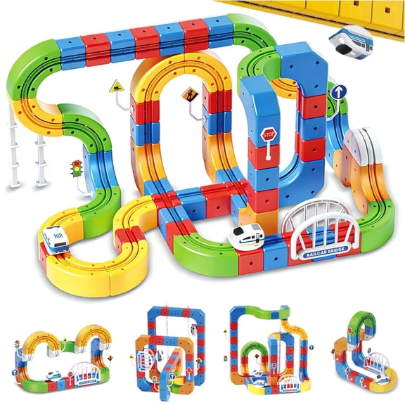 Adofi Electric Train Set for Kids Ages 3-8, 171 PCS Modular 3D Flexible Race Track Set with Gravity-Defying 360° Movement, 3D STEM Electric Train Set  for Kids 3-12