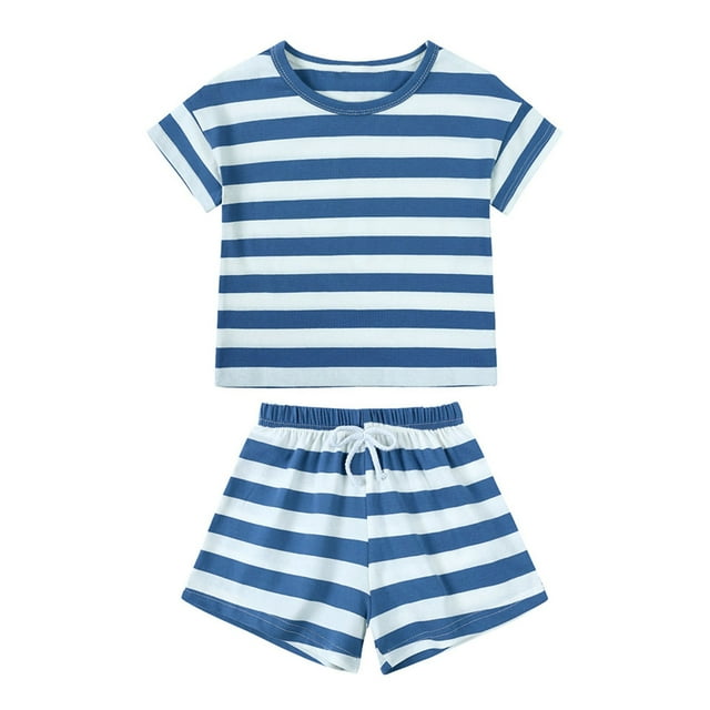 Odeerbi 6M-4Y Niños Niñas Conjuntos de Verano Camiseta de Manga Corta de Algodón A Rayas Pantalones Cortos Conjunto de Dos Piezas Pijama Acondicionado