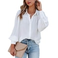 thumbnail image 1 of Blusa Manga Larga Solapa Color Puro Con Botones Ormromra Casual Tops De Moda Para Mujer Blanco S, 1 of 6
