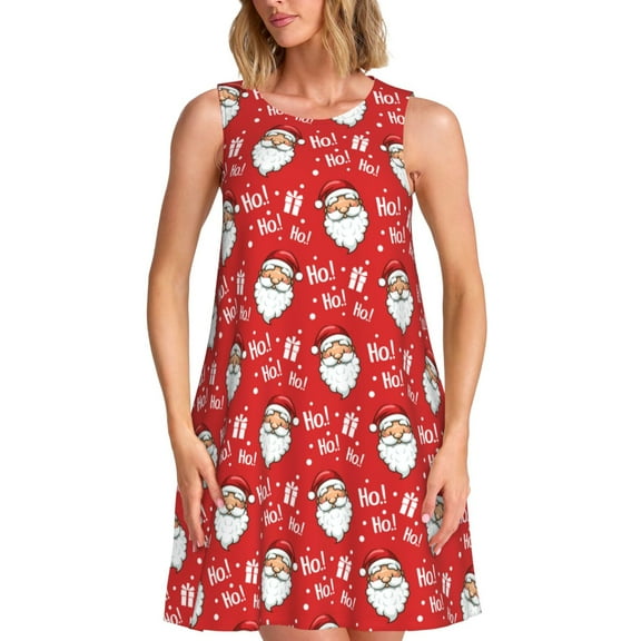 Defioc Merry Christmas Santa Claus A Pattern Women's Summer Dresses 2025 Beach Casual Sleeveless Tank Loose Sundress Beach Vacation Clothes with Pocket -Small