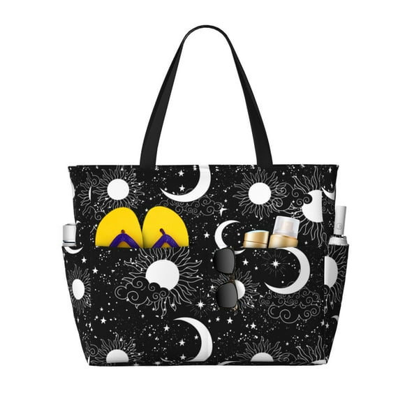 Fotbe Crescent and Stars Bolsa de Viaje para Playa - Resistente al Agua, Bolsa Tote de Gran Capacidad y Ligera con 7 Bolsillos para Mujeres y Hombres