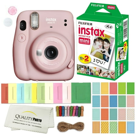 UPC: 0718771301546 | FUJIFILM INSTAX Mini 11 Instant Film Camera (Blush Pink) Plus Instax Film and Accessories Stickers  Hanging frames and Microfiber Cloth