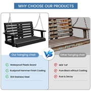 KINGYES Outdoor Hanging Swing Chair, HDPE 3 Seats Porch Swing with Cup Holders, 660LBS Weight Capacity, Black