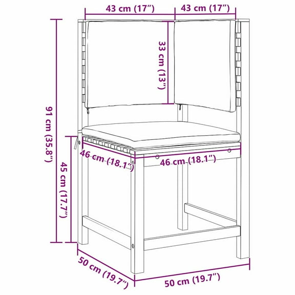 vidaXL Garden Chair Corner with Cushions Solid Wood Acacia