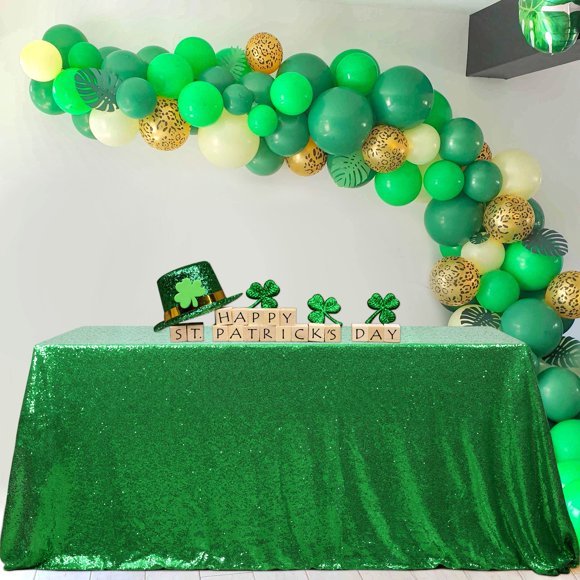 Mantel B-COOL verde con lentejuelas navideñas, 228 x 335 cm, rectangular