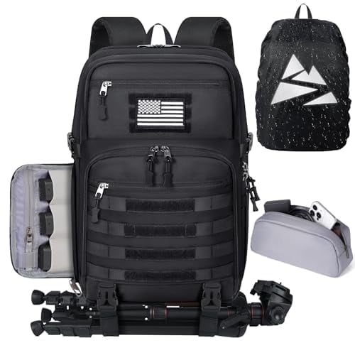SDYSM Camera Backpack Bag Professional for DSLR/SLR Mirrorless Camera Waterproof 15.6 inch Tactical Camera Bags for Photographers with Rain Cover, Tripod Holder, Small Bag Photography Backpack Case