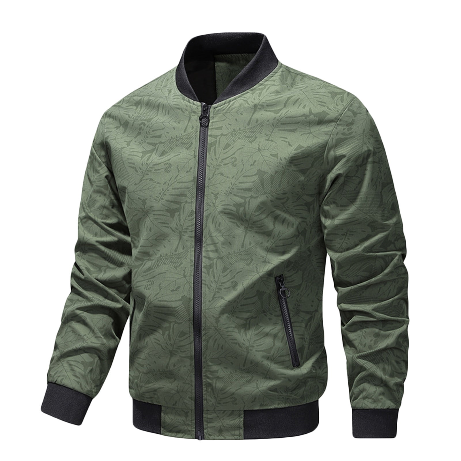 Xysaqa Mens Fashion Leaf Print Bomber Jacket Zip-Up
