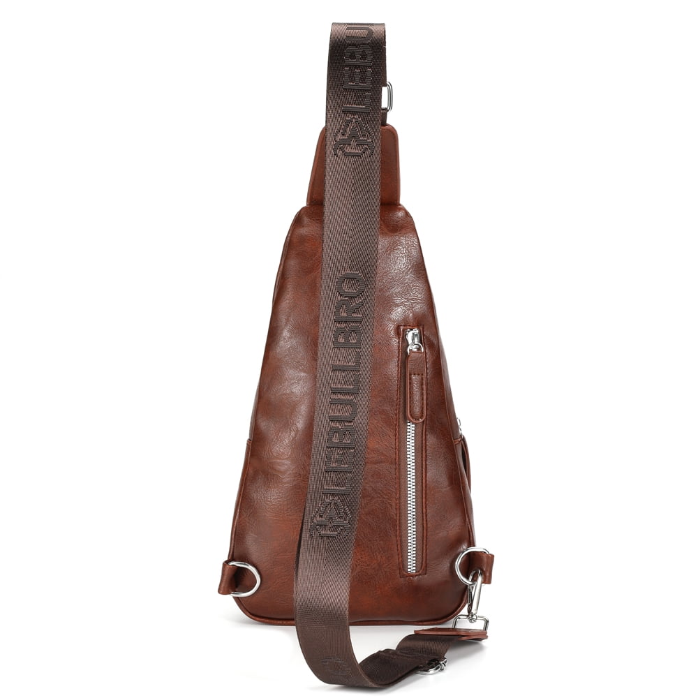 LEBULLBRO Sling Bag for Men Soft Leather Chest Bag Crossbody Backpack Travel Hiking Outdoor Sports Dark Brown