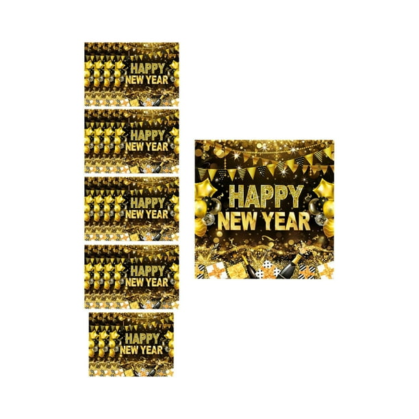 Decoración del hogar, decoración de habitaciones, decoración de paredes, vajilla desechable para fiesta de Año Nuevo en negro y dorado, platos de papel de 18 y 23 cm, vasos de papel, pañuelos, juego d