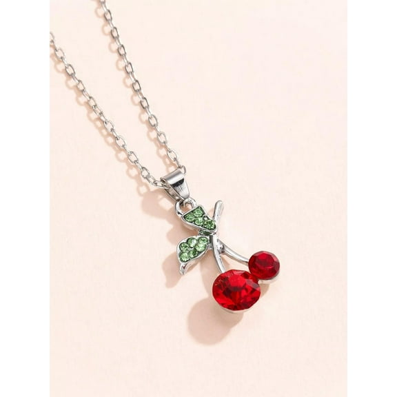 QQTDFG Red Rhinestone Cherry Pendant Necklace Jewelry for Women Gift for Her Necklace-default