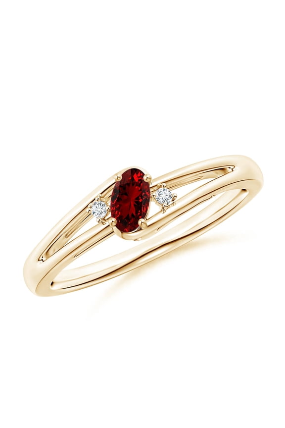 Lab Grown Ruby and Lab Diamond Split Shank Ring in 14K Yellow Gold for Women (Size-5x3mm) | July Birthstone, Birthday, Anniversary, Jewelry Gift for Women | Lab Grown Ruby Ring