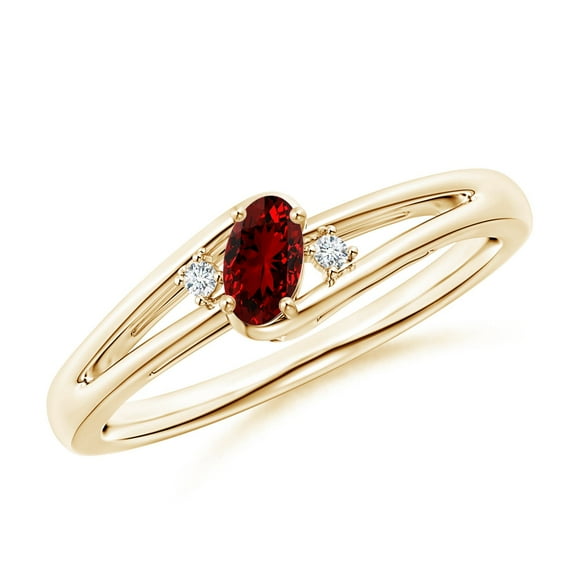 ANGARA Lab Grown Ruby and Lab Diamond Split Shank Ring for Women in 14K Yellow Gold (Size-5x3mm) | July Birthstone, Birthday, Anniversary, Jewelry Gift for Women | Lab-Grown Ruby Ring