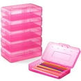 thumbnail image 1 of 6 Pack Clear Pencil Box, Plastic Large Capacity Pencil Boxes Plastic Boxes with Snap-tight Lid, Office Supplies Storage Organizer Box, Stackable Design and Stylish,Red, 1 of 6
