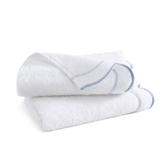 Cotton Hand Towel for Bathroom, Embroidered Scallop Edge, Soft Absorbent 500 GSM, Decorative Towel for Guest Bath Powder Room, White with Blue Scallop
