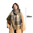 thumbnail image 5 of Women Winter Scarf Color Matching Tassel Wide Long Plaid Print Thick Sock Warm Windproof Decorative Washable Lady Neck Wrap Shawl, 5 of 6