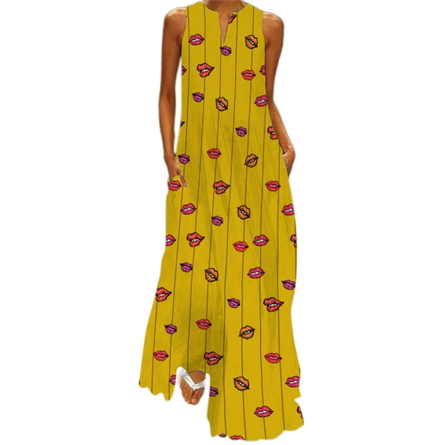 Bellella Robe Longue Maxi pour Femmes, Robe Débardeur à Col en V, Imprimé Floral, Robe d'Été de Plage, Ample, Sans Manches, Style de Fête, T TG