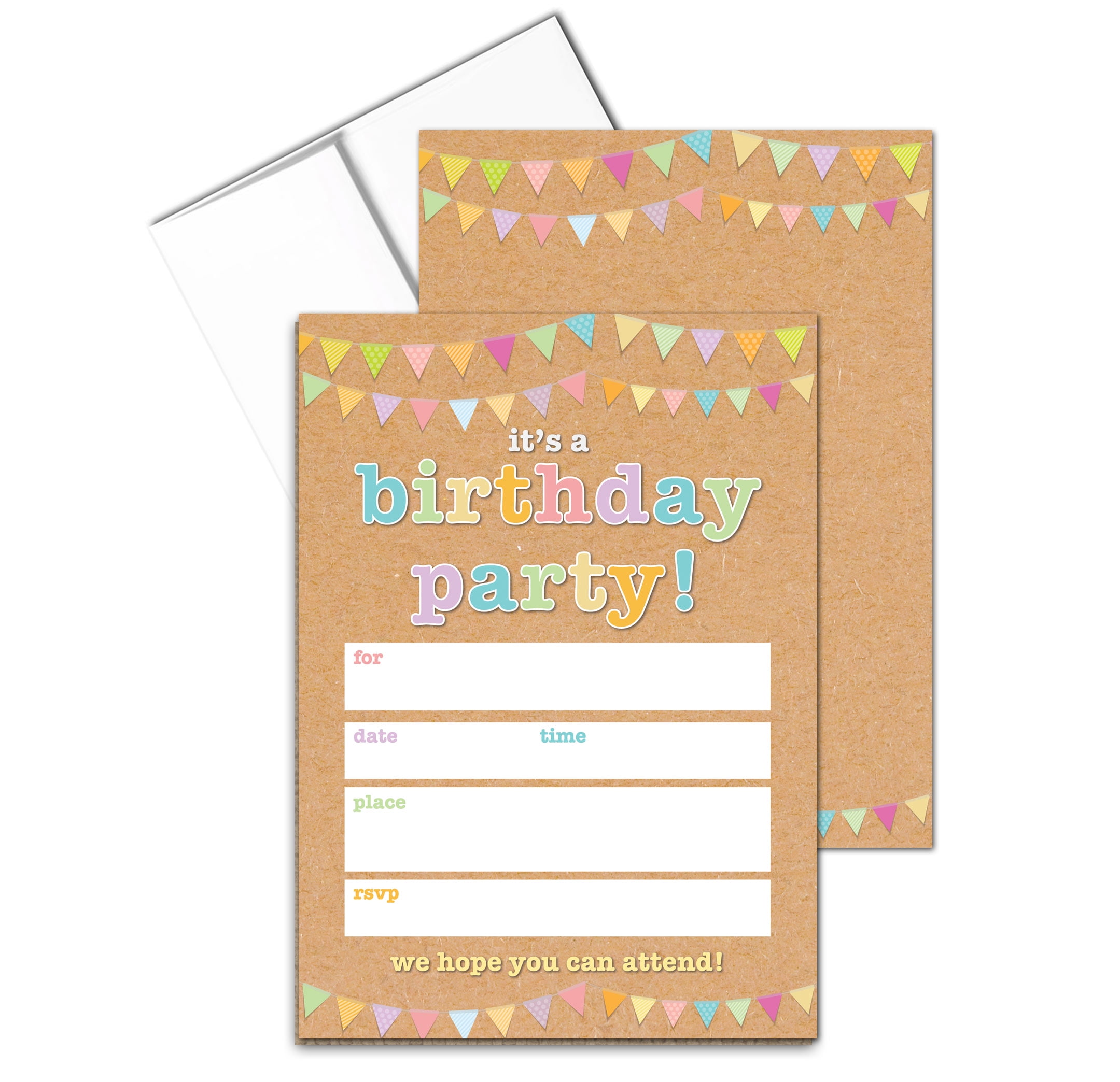 Rustic Birthday Party Fill-in Invitations With Envelopes - 25 Invites & Envelopes - Birthday Party