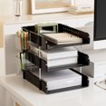 thumbnail image 2 of Black Plastic Book Storage Rack Desktop Organizer Shelf For Kids Students Stationery Documents Files Office School Supplies Multilayer Storage Box Cabinet Refrigerator Bathroom Organizer, 2 of 6