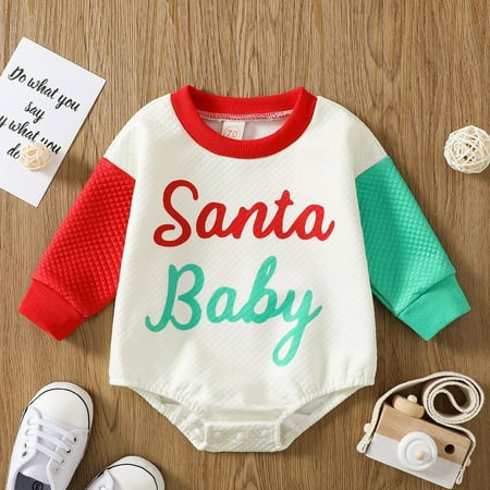 

Christmas Infant Boys Girls Christmas Long Sleeve Letter Prints Pullover Romper Newborn Sweatshirt Bodysuits