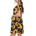 thumbnail image 2 of Lsque Scottish Blue Plaid Sunflower Print Women's Casual Dress T-Shirt Summer Short Sleeve Scoop Neck Swing Dresses, 2 of 6