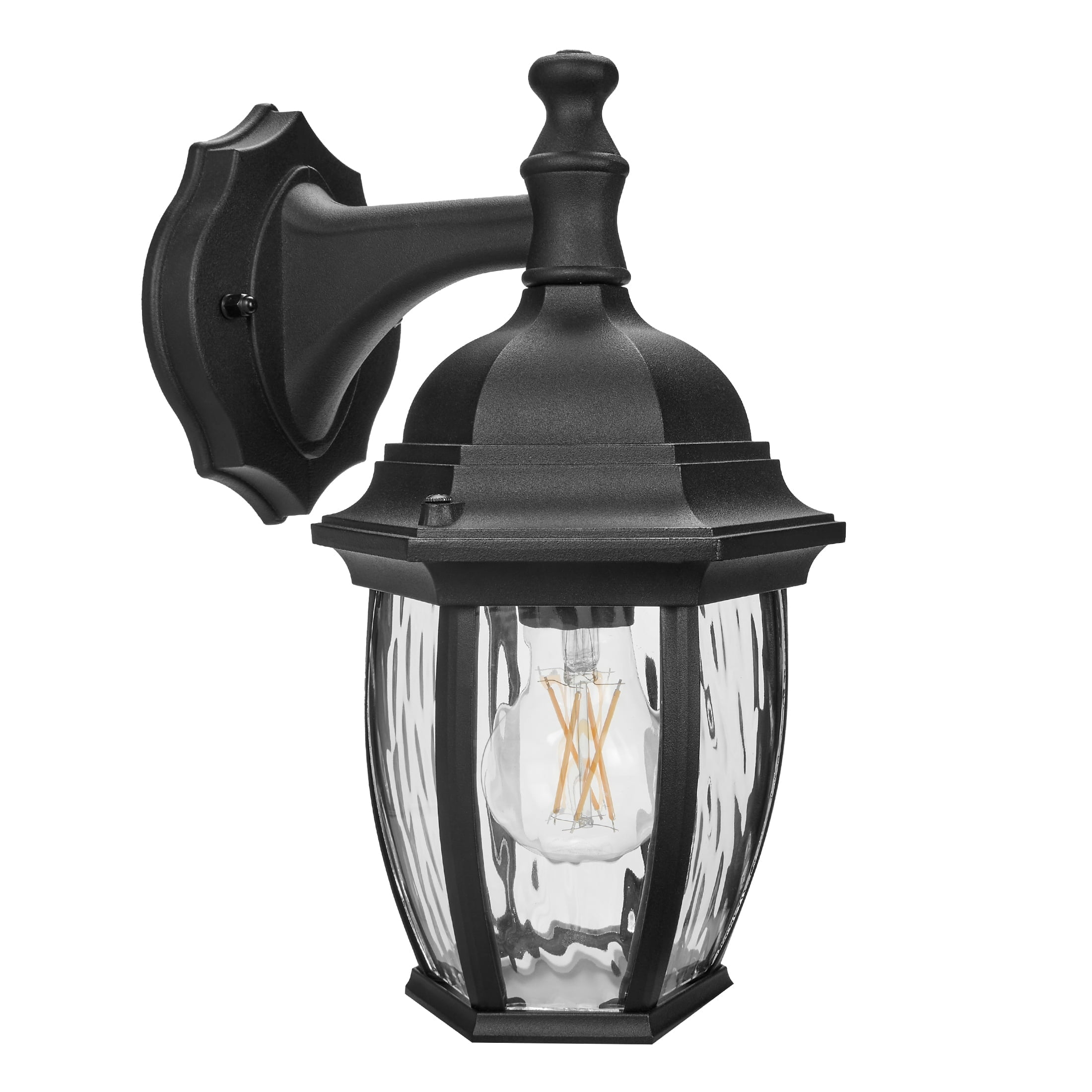 Maxxima Outdoor Wall Light, Black w/ Clear Water Glass, Exterior Porch Sconce Light, E26 Socket, Bulb Not Included