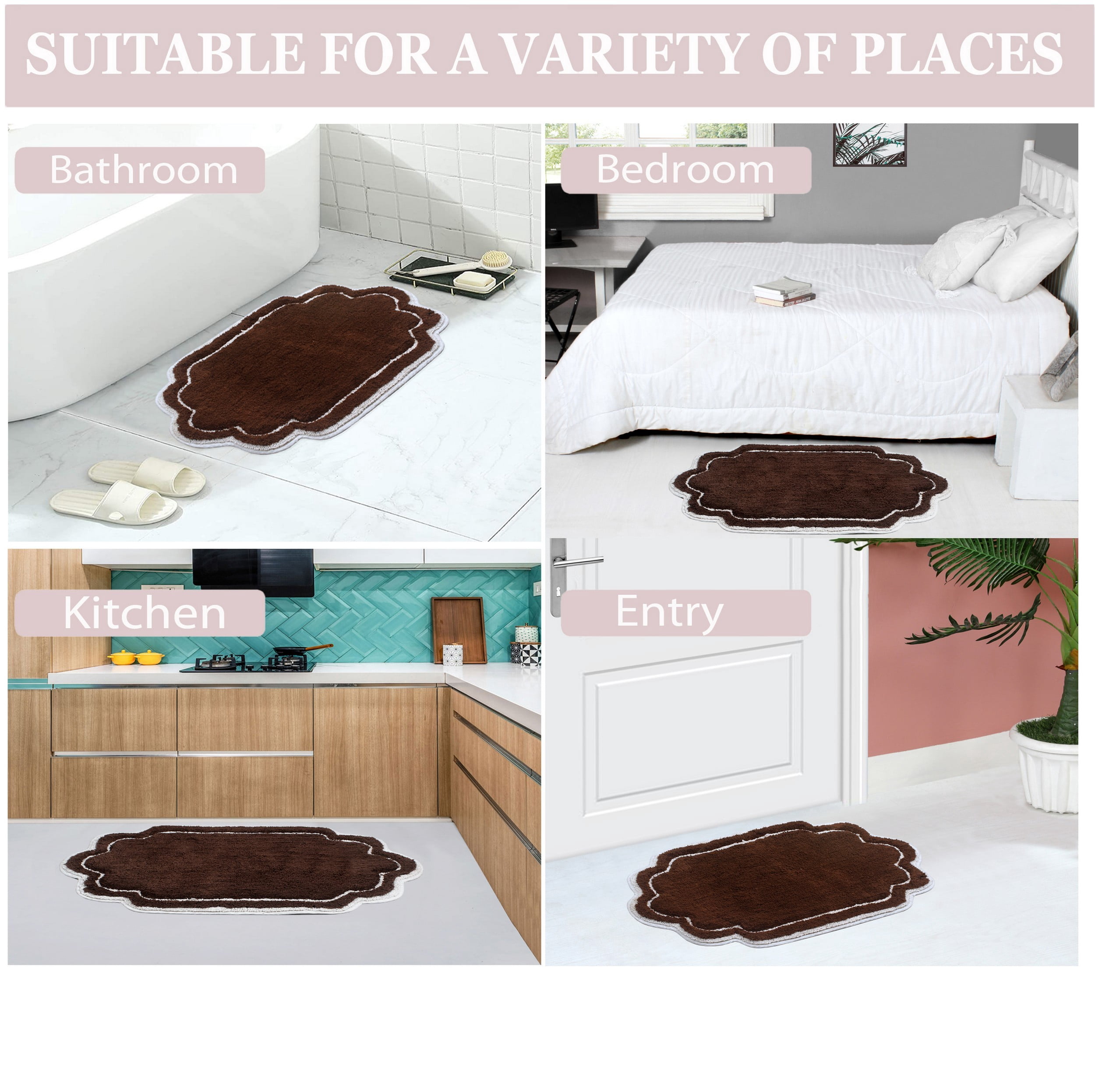 Home Weavers Allure Collection 100% Cotton Non-Slip Bathroom Rug Set Machine Washable Bathroom Rug-17"x24", Bath Rug- 21"x34", U Shaped Contour- 20"x20", Brown Color 3 Piece Bath Rug set