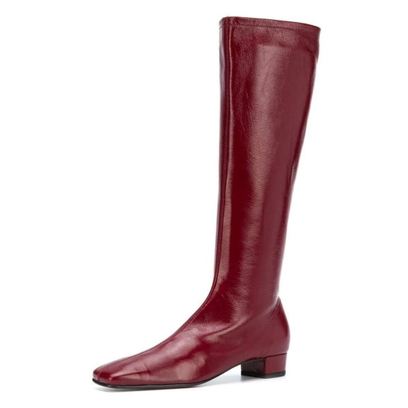 YDN Women Square Toe Knee High Boots Side Zipper Chunky Low Heels All Weather Stylish Daily Wear Shoes Size 7 Wine Red
