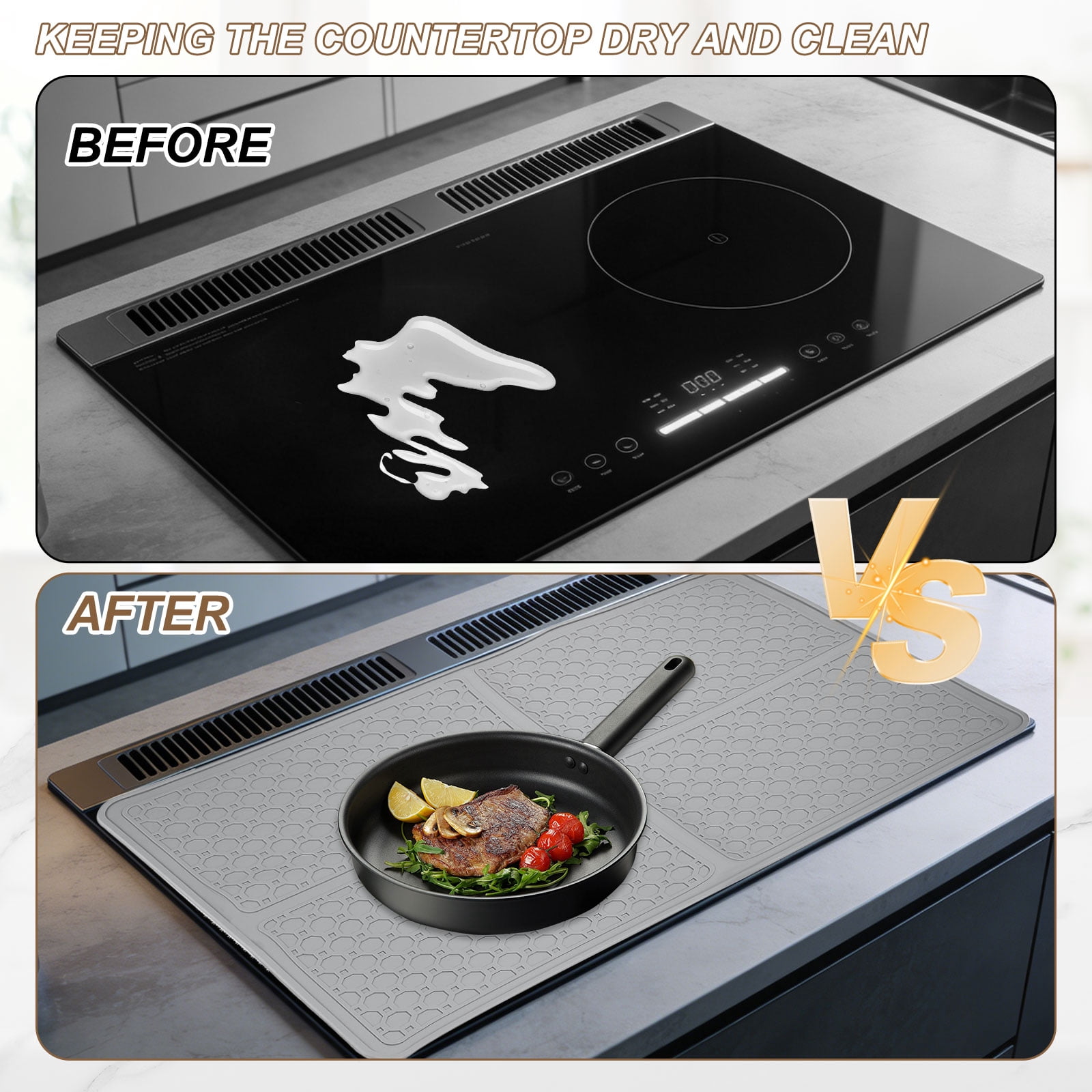 Uxcell Stove Top Cover for Electric Stove, 27.6" x 19.7" Silicone Glass Cooktop Protector Range Mats Wavy Stripe for Kitchen Oven Counter Cooktop, Silver