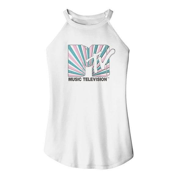 MTV Stripes White Women's Sleeveless Rocker Tank Top T-Shirt