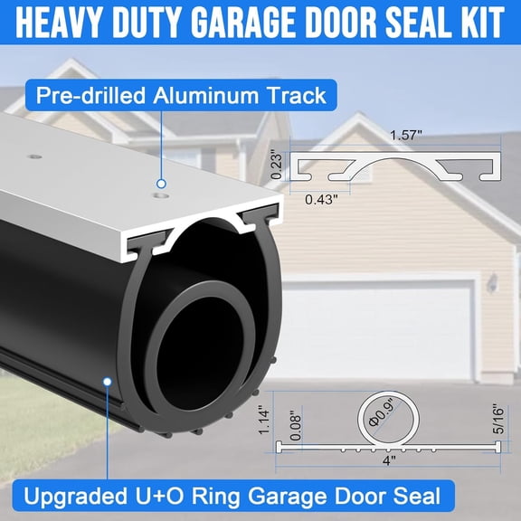 16.5 FT Garage Door Seals Bottom Rubber, Heavy Duty U O Ring Garage Door Bottom Seal with Aluminium Track Retainer Kit