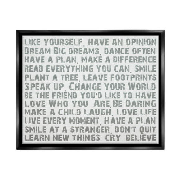 Stupell Industries Like Yourself Inspirational Typography Wall Art Jet Black Framed Floating Canvas Wall Art, 16x20, by Andrea James