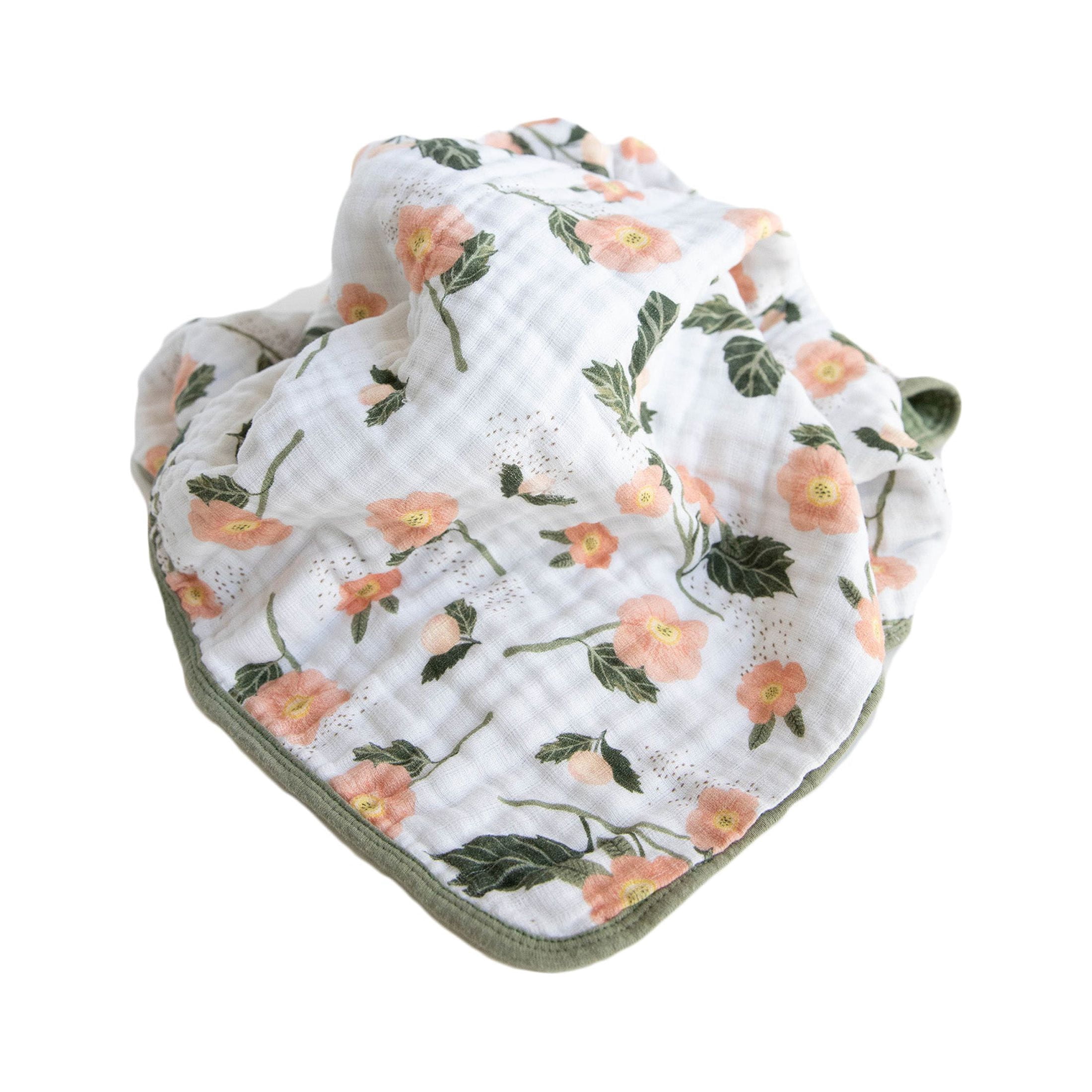 Red Rovr 100% Organic Cotton Muslin Quilted Infant Blanket, Unisex, Blushing Bloom