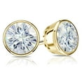 thumbnail image 2 of 18k Yellow Gold Round Moissanite Stud Earrings (2 1/2ct TGW, 7mm, J-K)&nbsp;Bezel-set, Push-Back by Diamond Wish, 2 of 3