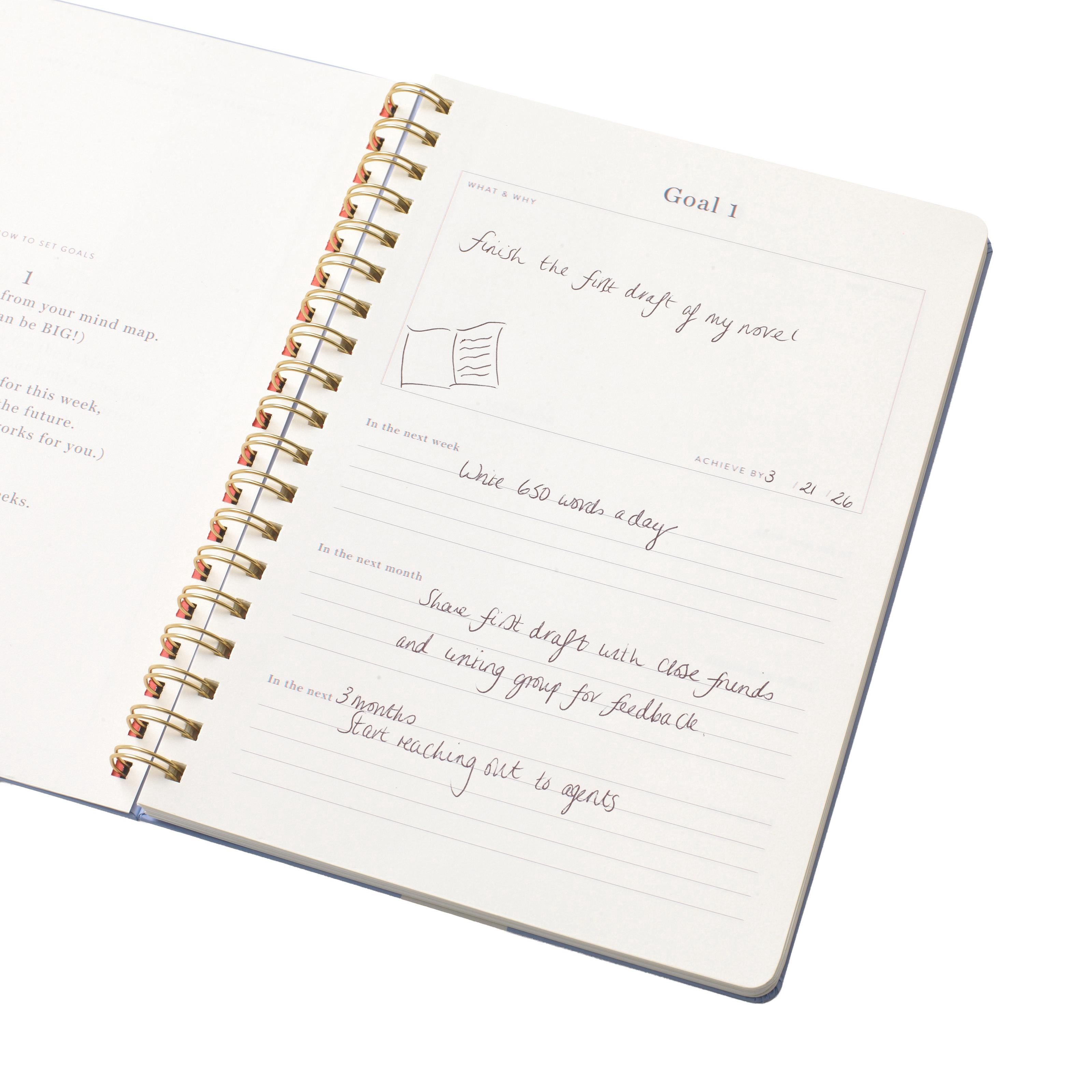 Papier To Go, Undated Daily Productivity Planner, Spiral, Hardcover, B5 Size - 7.1"" x 10"" inches, Typography Print - Focus Plan Reflect, Purple