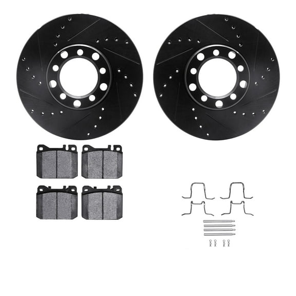 Dynamic Friction Company Front Brake Rotors-Drilled and Slotted-Black with 5000 Euro Ceramic Brake Pads includes Hardware 8612-63020