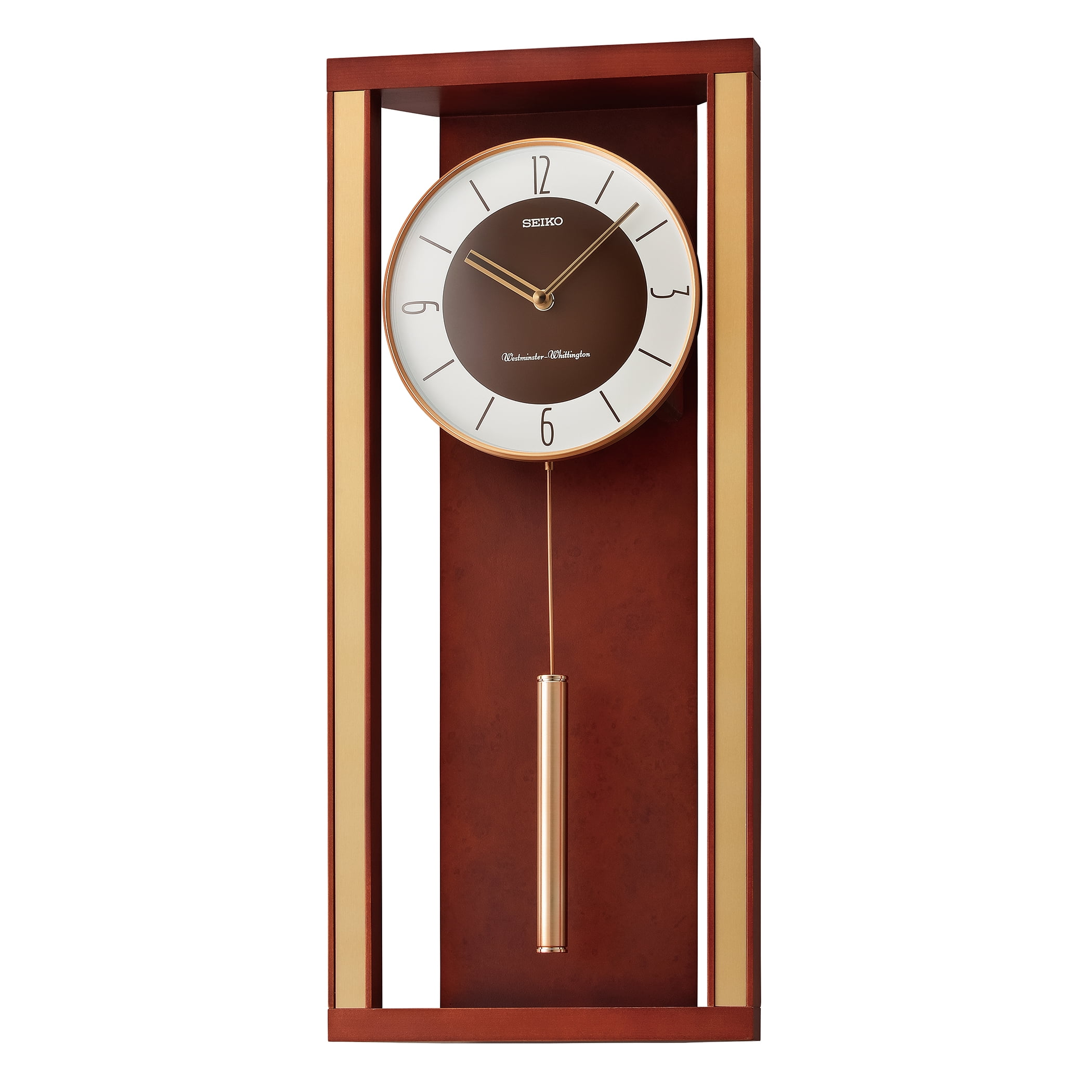 Seiko Modern Deco Wall Clock with Pendulum and Dual Chimes, Analog, Quartz  QXH068ZLH 