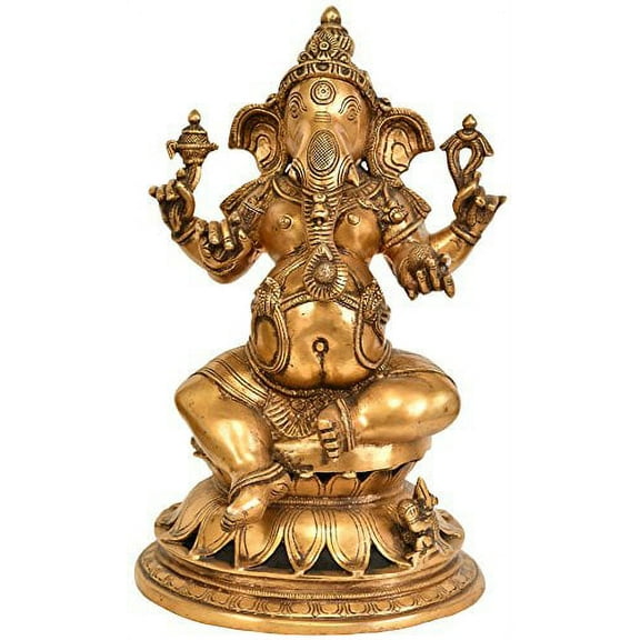 Exotic India ER50 Lalitasana Ganesha Brass Statue, Yellow-scapolit
