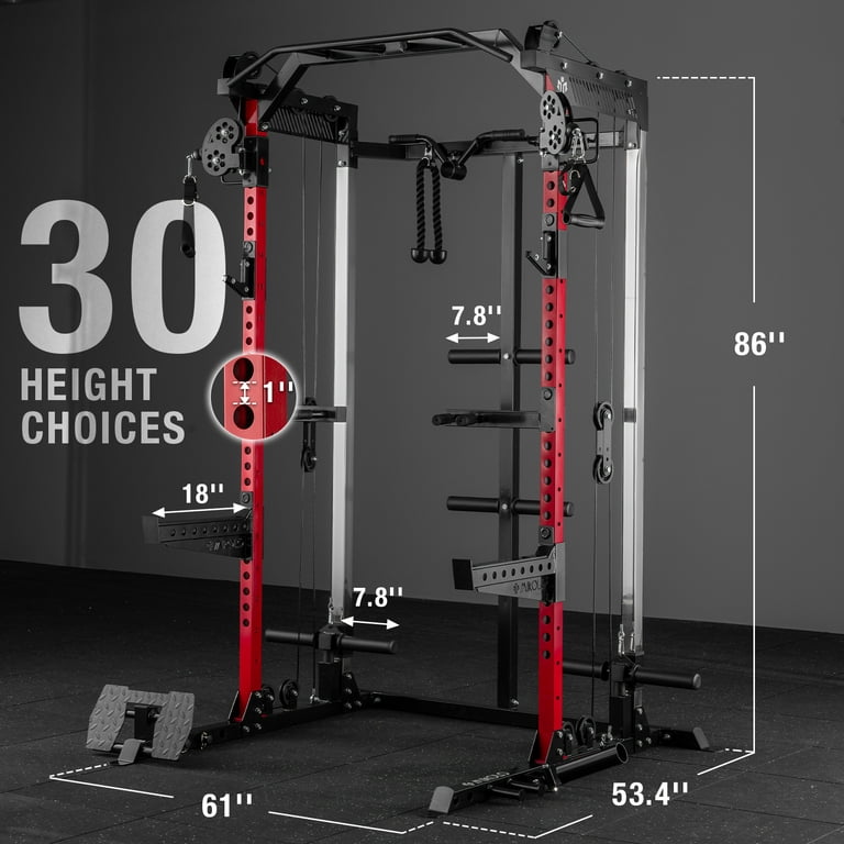 Mikolo Power Rack Cage Weight Rack with Dual Pulley Cable Crossover Machine Multi Function Squat Rack with J Hooks Dip Bars and Landmine for Home Gym